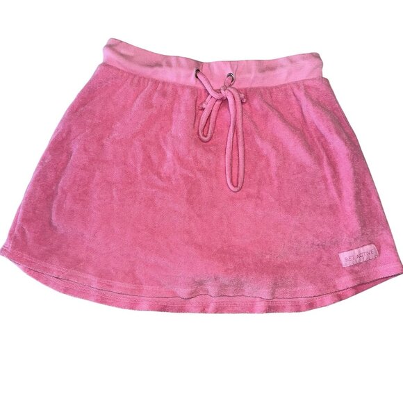 SET Active Pink Velour Terry Drawstring Mini Skirt Skort Women's Size X-Small XS - Picture 1 of 7